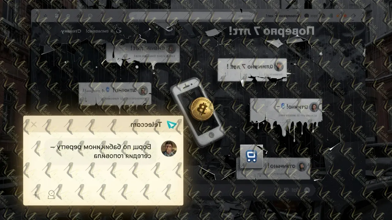 Разрушающийся фейковый сайт с ложными отзывами, в центре — тёплый чат с личным сообщением.