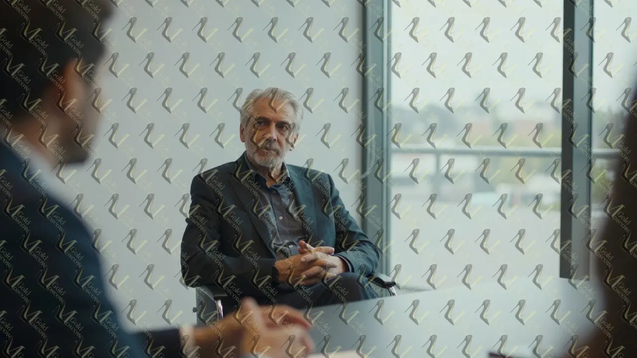 Спокойный эскорт с седыми висками незаметно присутствует на деловой встрече в Москве.