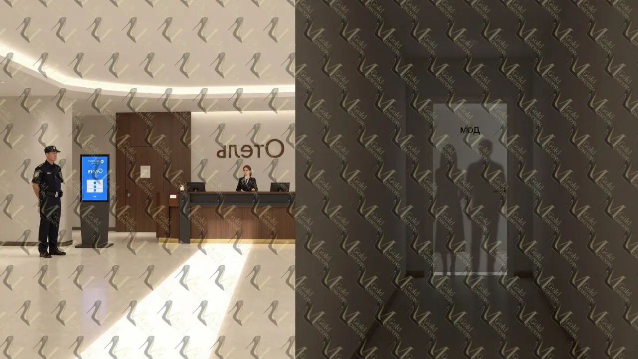 Два пути: опасный дом и безопасный отель, визуальное сравнение через свет и архитектуру.