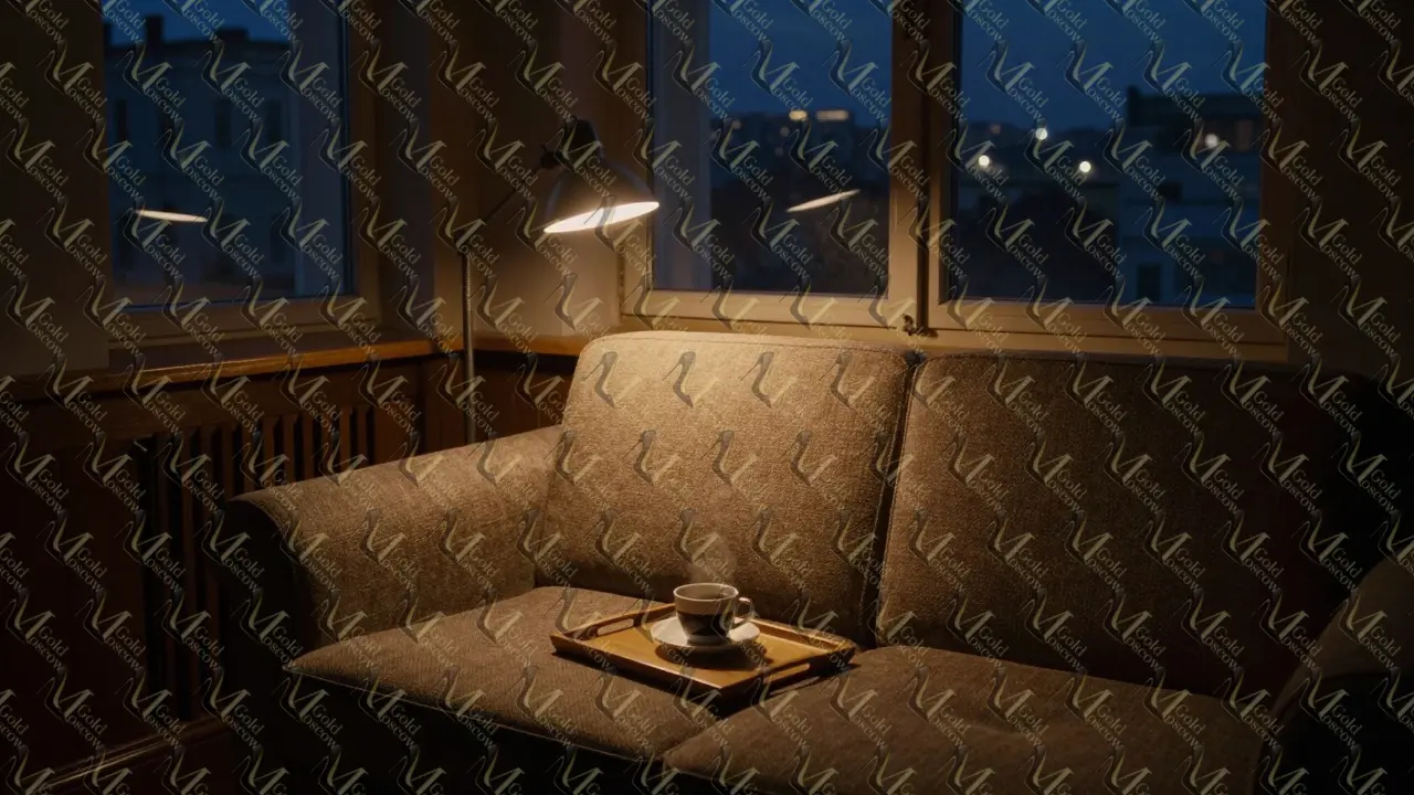 Закрытая комната в Белом Доме с кофе, швейцарским диваном и тёмными окнами.