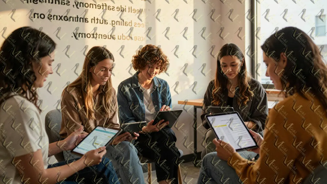 Женщины анализируют доход и отзывы в спокойной обстановке рабочего пространства.