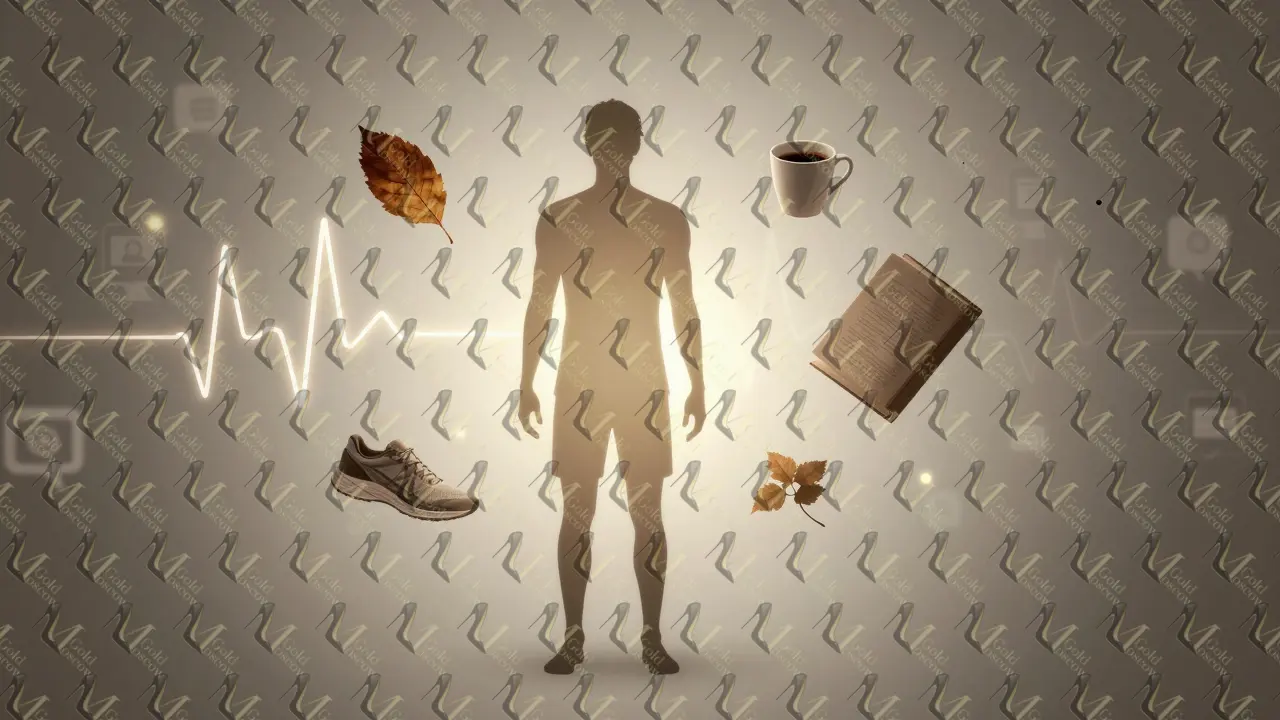 Силуэт женщины с символами повседневной жизни, фрагменты растворяются в свете, противопоставление идеалу.